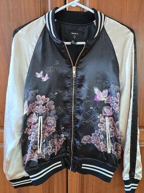 Forever 21 Japanese satin finish style floral bomber Jacket